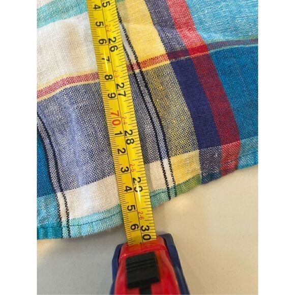 Chico’s Design Women’s Plaid Linen Button Down Shirt Sz 12 (Chico Sz 2) Blue - Picture 9 of 9